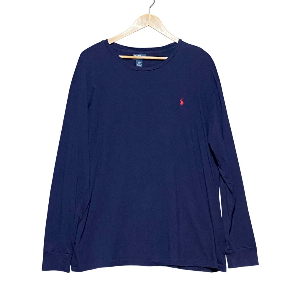 Polo Ralph Lauren Mens XL Navy Blue Long Sleeve Cotton Tee Red Pony Logo Preppy